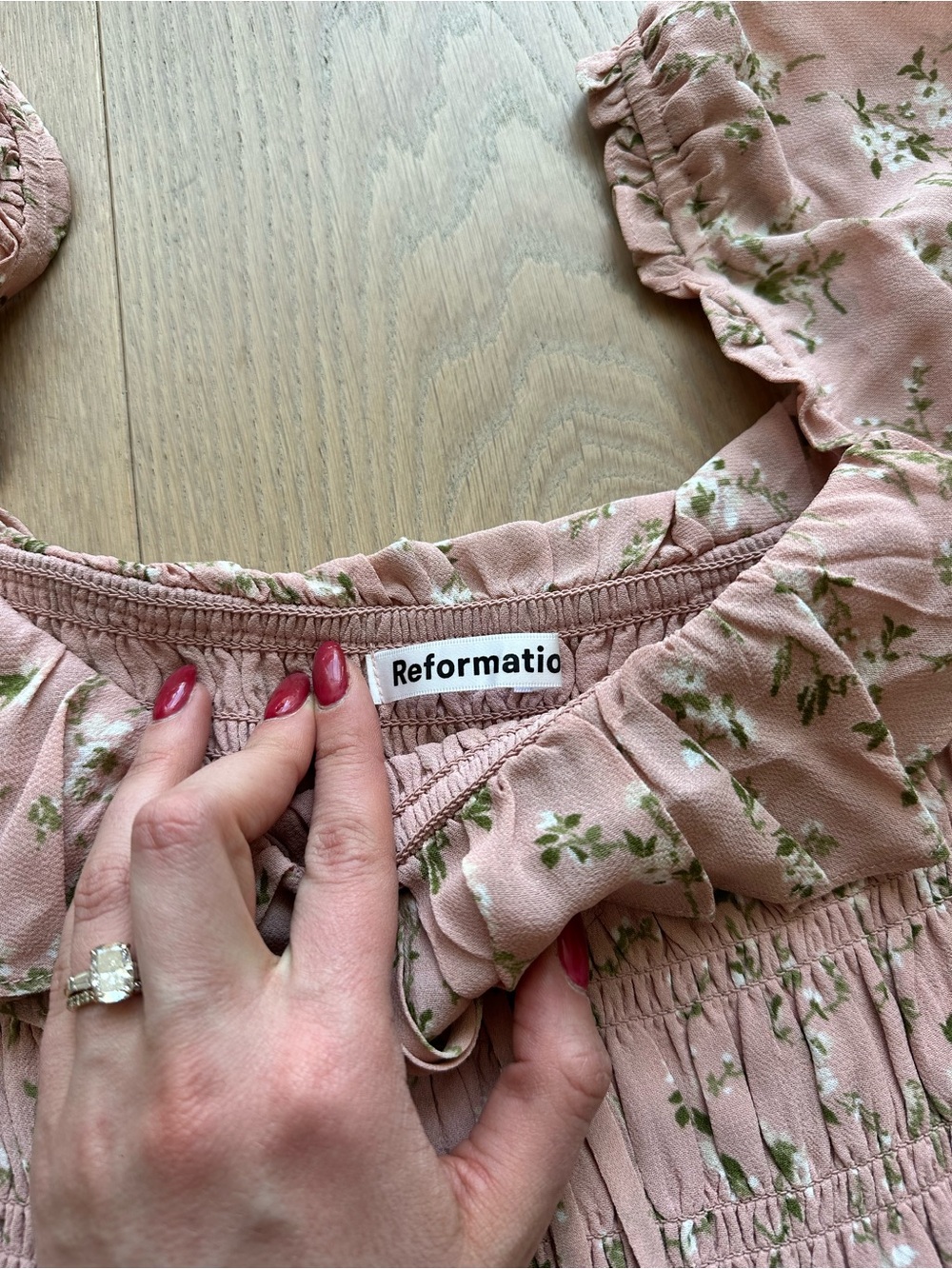 Reformation Morris Smocked Square-Neck Floral Mini Dress in Melody Print 🌸Blush - Picture 10 of 12